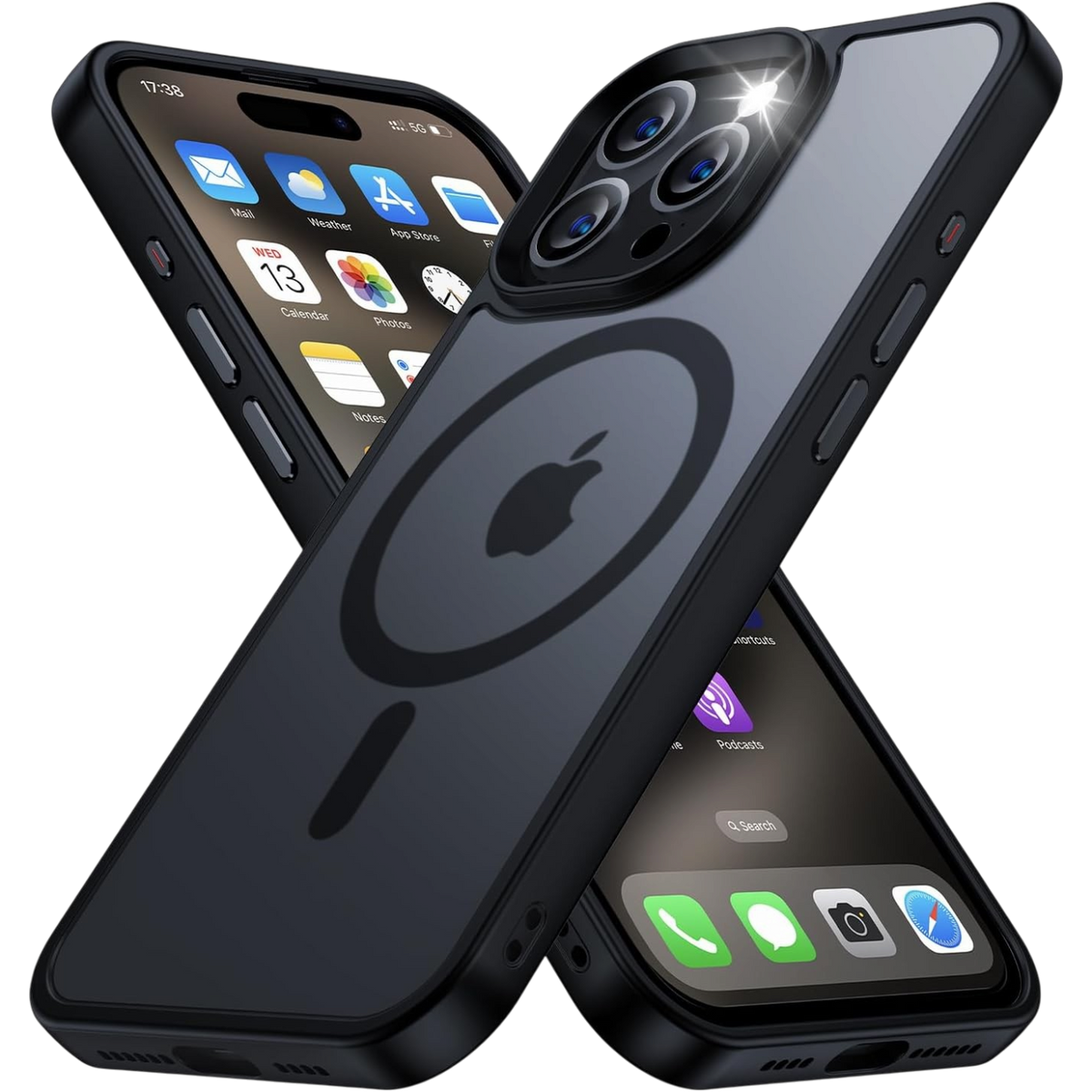 Črn ovitek Aunote za iPhone 15 Pro Max, združljiv z MagSafe