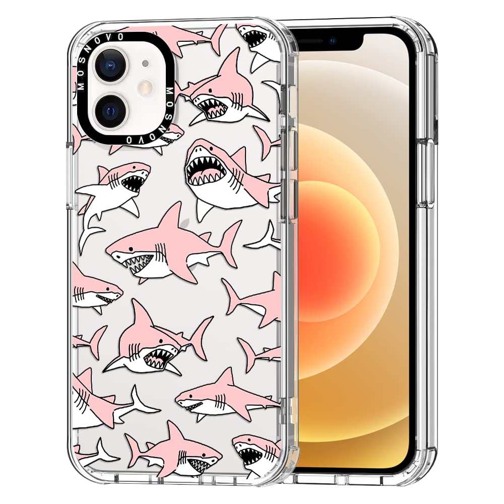 Ovitek MOSNOVO za iPhone 16 Pink Sharks, igriv motiv roza morskih psov z robustno zaščito telefona