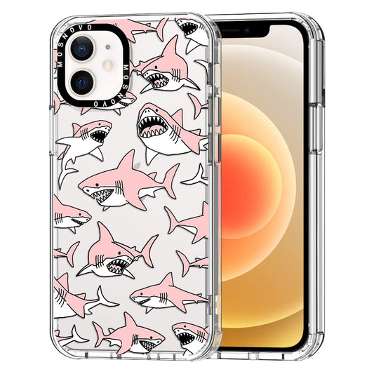 Ovitek MOSNOVO za iPhone 16 Pink Sharks, igriv motiv roza morskih psov z robustno zaščito telefona