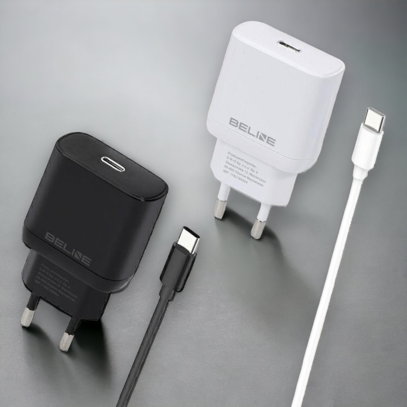 Komplet polnilec + kabel za hitro polnjenje USB C - 30W – Beline – Bela