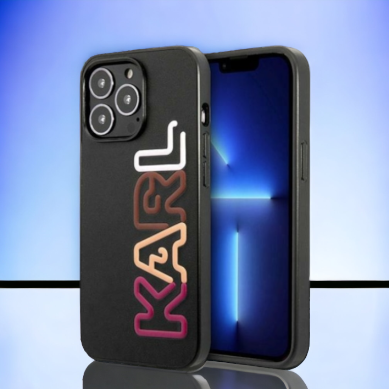 Ovitek Karl Lagerfeld "Black" za iPhone 13 Pro Max/12 Pro Max (KLHCP13XPCOBK) – Črna / PC + TPU silikon + Ekološko usnje