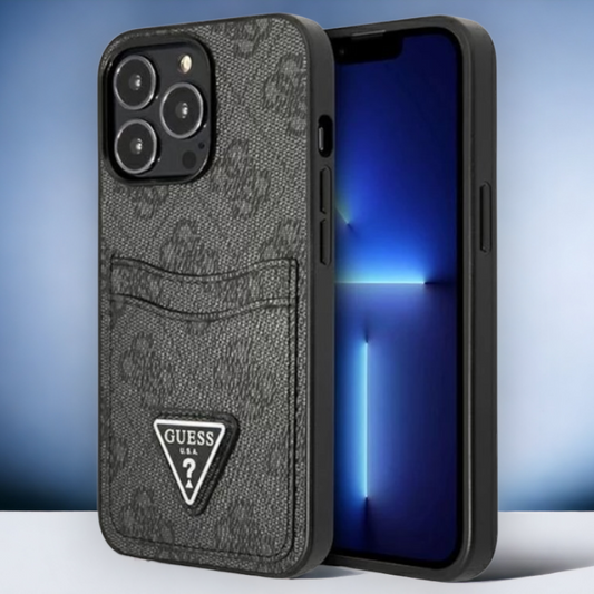 Ovitek Guess "Triangle Logo" za iPhone 13/13 Pro - črna (GUHCP13LP4TPK) – Črna / PC + TPU silikon + Ekološko usnje