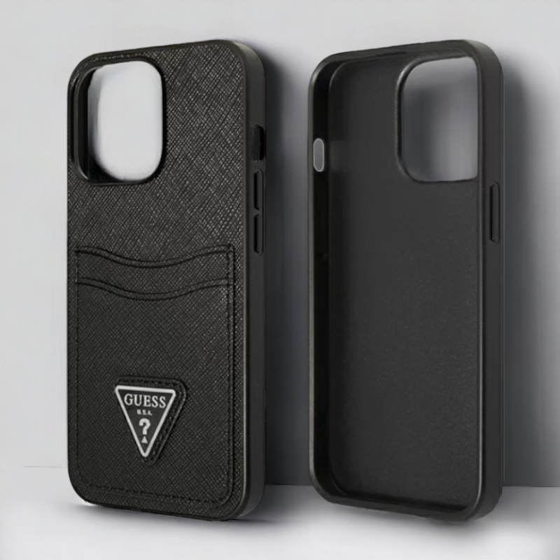 Ovitek Guess "Saffiano Triangle Logo" za iPhone 13 Mini - črna (GUHCP13SPSATPK)