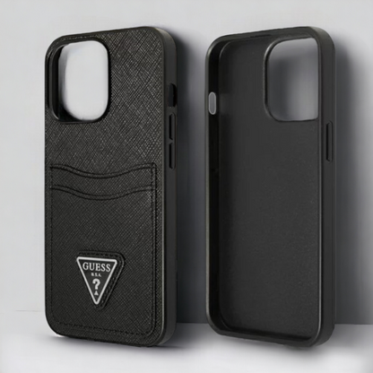Ovitek Guess "Saffiano Triangle Logo" za iPhone 13 Mini - črna (GUHCP13SPSATPK)