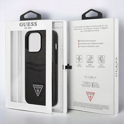 Ovitek Guess "Saffiano Triangle Logo" za iPhone 13 Pro - črna (GUHCP13LPSATPK)