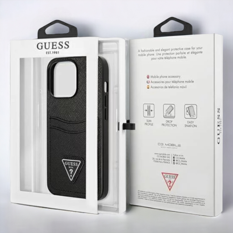 Ovitek Guess "Saffiano Triangle Logo" za iPhone 13/14/15 - črna (GUHCP13MPSATPK)