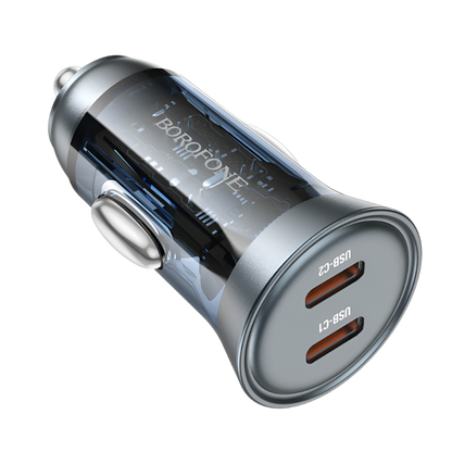 Avto polnilec 2x Type C 45W – Borofone – Prozorna