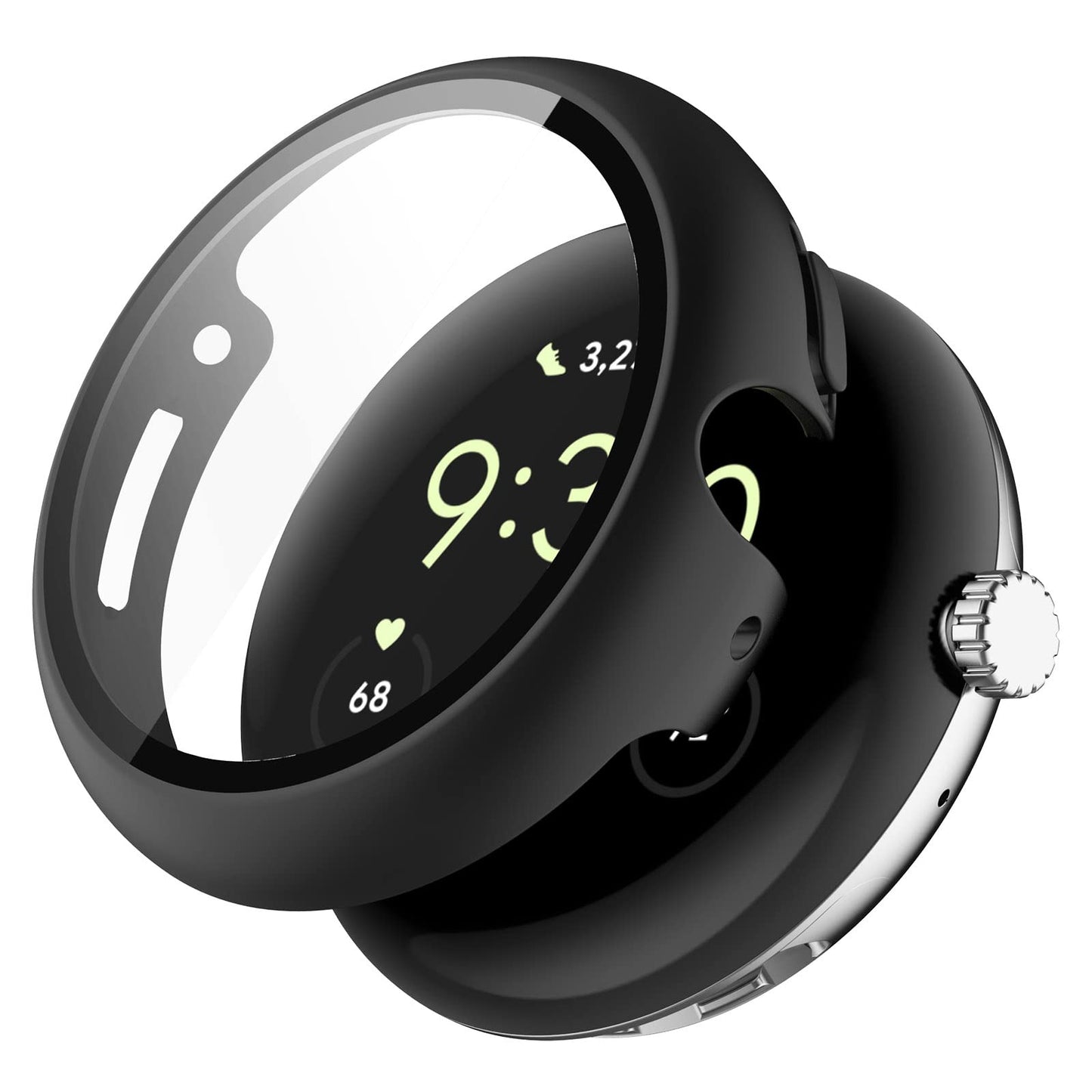 Zaščitni ovitek za Google Pixel Watch z zaščito zaslona iz kaljenega stekla – črn