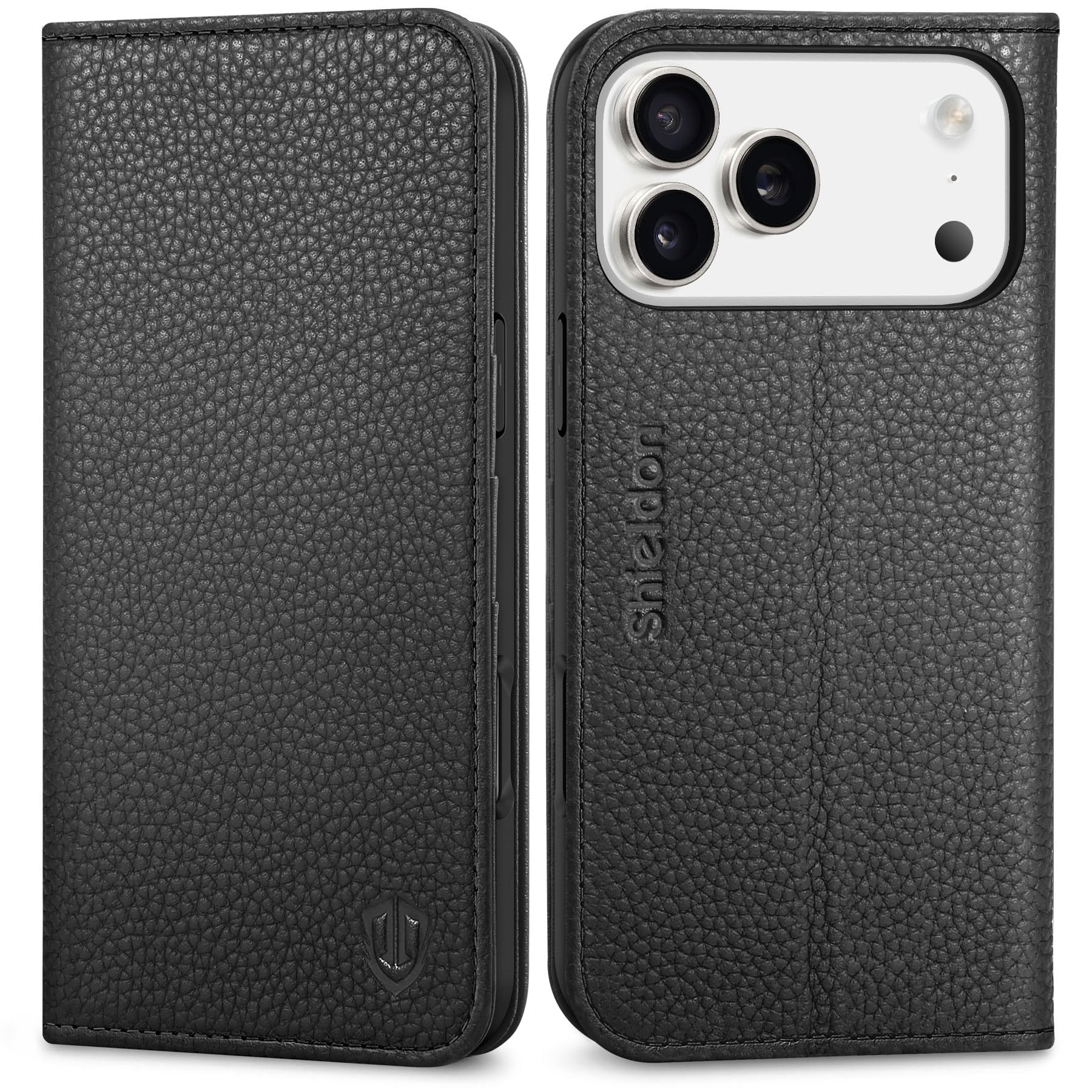 SHIELDON-torbica-iz-pravega-usnja-za-iPhone-17-Pro-Max-6-9-RFID-magnetno-zapiranje-črna:SHIELDON torbica iz pravega usnja za iPhone 17 Pro Max (6,9") – RFID, magnetno zapiranje, črna