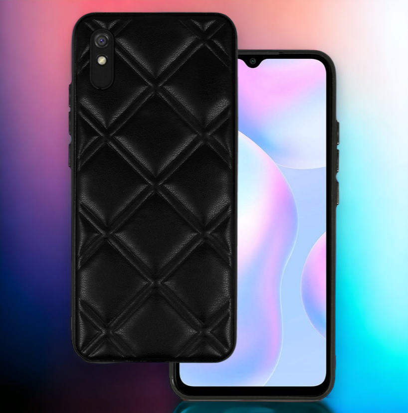 Silikonski ovitek "Checkered Leather 3D" za Xiaomi Redmi 9A - črna – Infostyle – Črna / PU usnje + PC