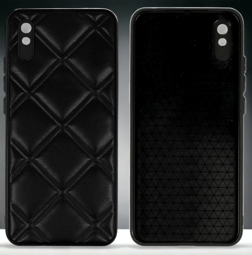 Silikonski ovitek "Checkered Leather 3D" za Xiaomi Redmi 9A - črna – Infostyle