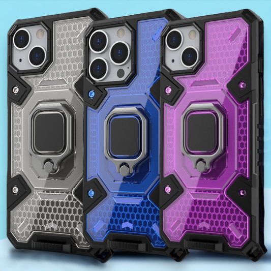 Silikonski ovitek "Honeycomb armor ring" za iPhone 13 – Infostyle – Črna / PC + TPU silikon