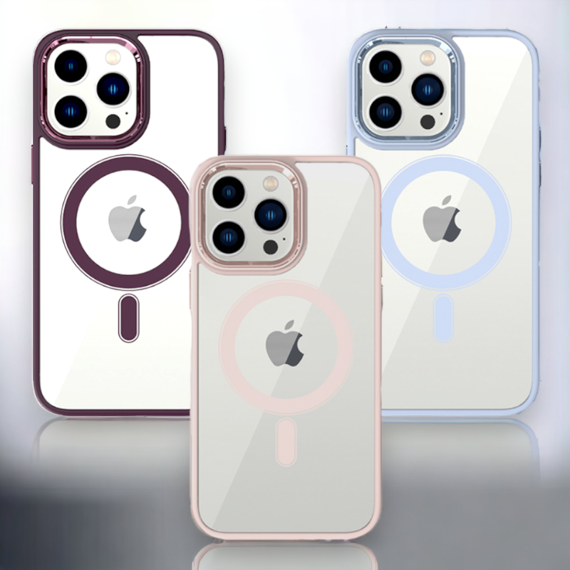 Ovitek "Magnetic Clear - MagSafe" za iPhone 13 Pro Max – Tel Protect – Temno rdeča / PC + TPU silikon