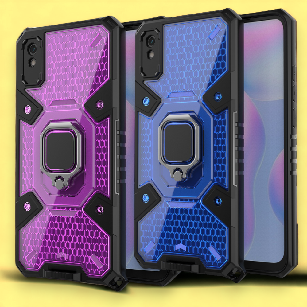 Silikonski ovitek "Honeycomb armor ring" za Xiaomi Redmi 9AT – Infostyle – Temno modra / PC + TPU silikon
