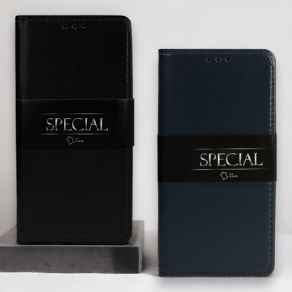 Preklopna torbica "special" za Samsung Galaxy A72 4G/5G – Infostyle – Temno modra / Naravno usnje + TPU silikon