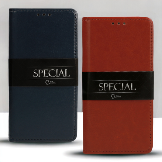 Preklopna torbica "special" za Samsung Galaxy S24 – Infostyle – Temno modra / Naravno usnje + TPU silikon