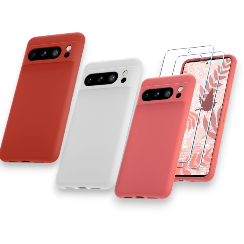 Komplet silikonski ovitek + 2x zaščitno steklo za Google Pixel 8 Pro – Yenapoon – Bela / PC + TPU silikon
