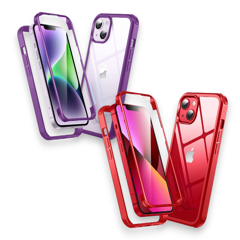 Ovitek "360°" za iPhone 13 – DASFOND – Rdeča / PC + TPU silikon