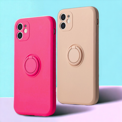 Silikonski ovitek "Silicone Ring" z držalom za iPhone SE 2020/2022 – Vennus – Živo roza / TPU silikon