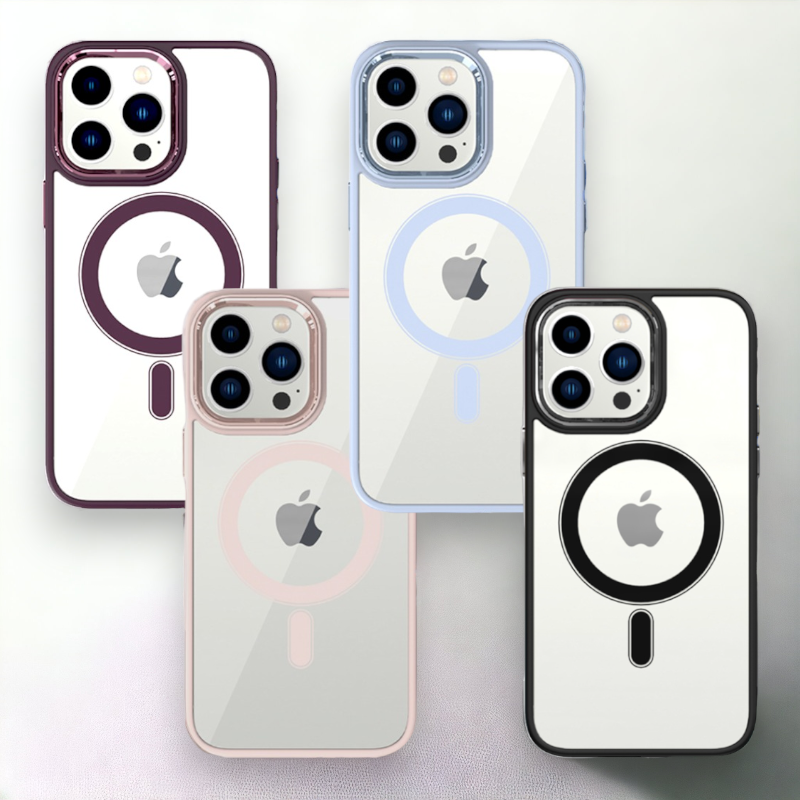 Ovitek "Magnetic Clear - MagSafe" za iPhone 15 Pro Max – Tel Protect – Temno rdeča / PC + TPU silikon