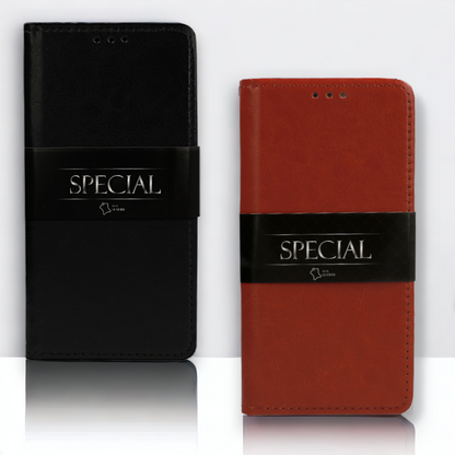 Preklopna torbica "special" za Samsung Galaxy A22 4G – Infostyle – Črna / Naravno usnje + TPU silikon