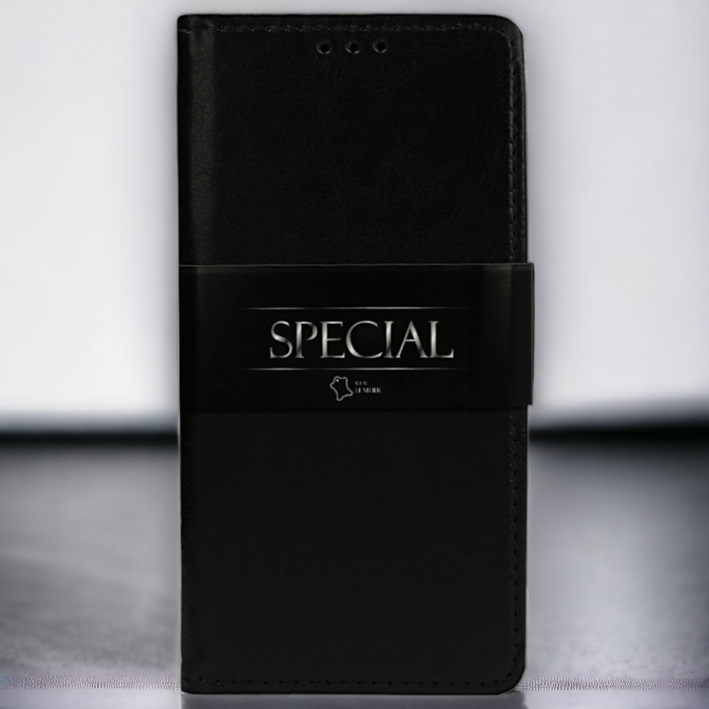 Preklopna torbica "special" za Samsung Galaxy Note 10 - Črna – Infostyle – Črna / Naravno usnje + TPU silikon