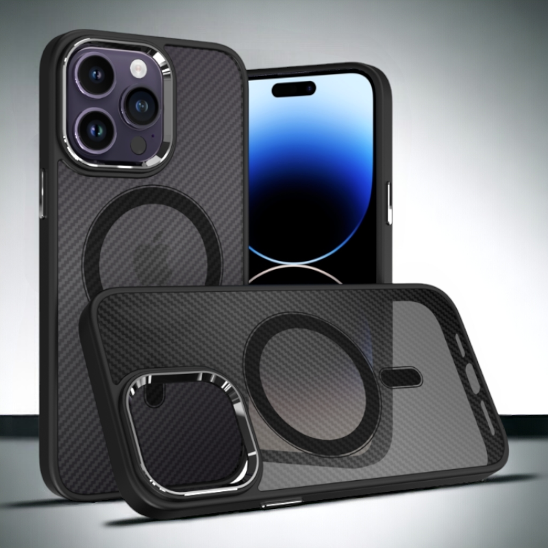 Ovitek "Magnetic Carbon - MagSafe" za iPhone 15 Plus – Tel Protect – Črna / PC + TPU silikon