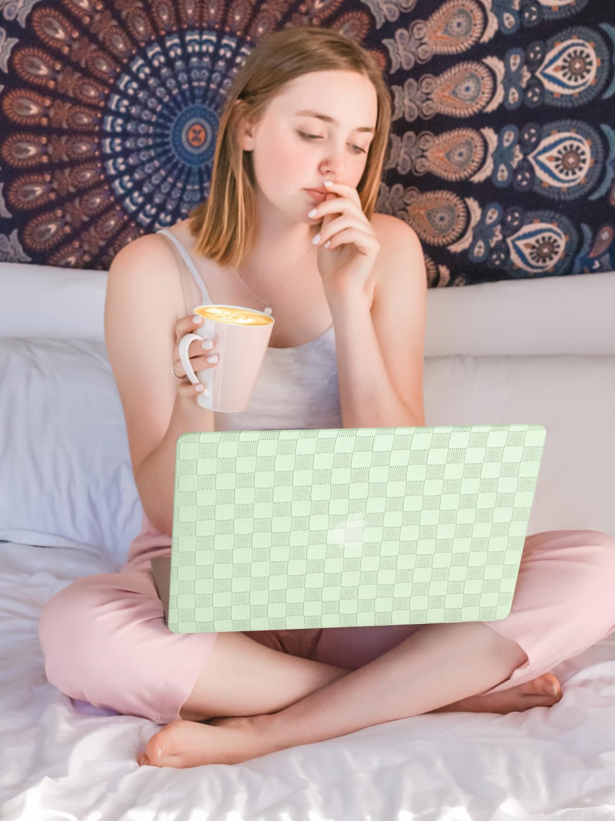 Zaščitni Ovitek za Apple MacBook Air 13,6 M2/M3 A3113 A2681 – PVC Usnje Tartan z Zaščito Tipkovnice Zelen