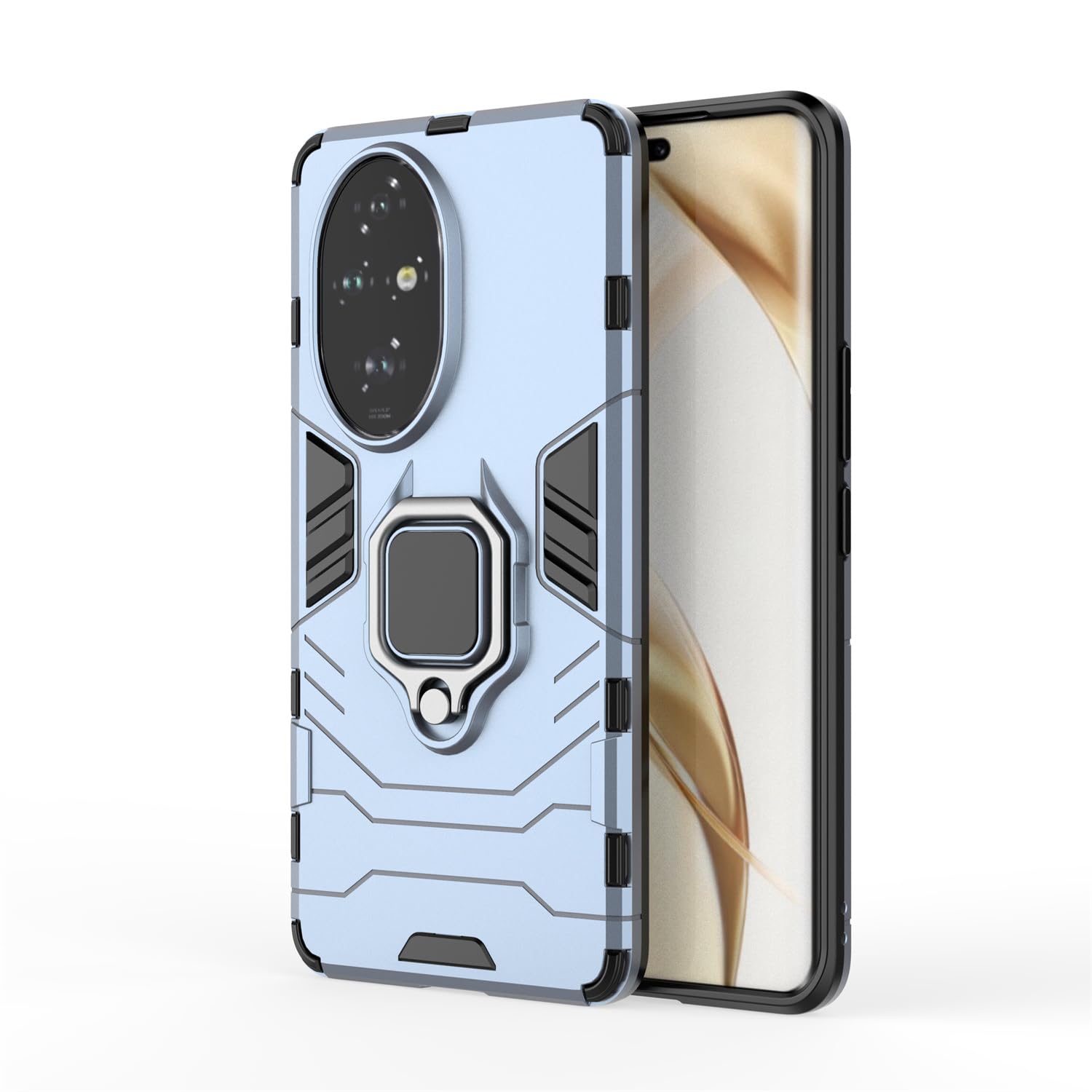 Ovitek za Honor 200 Pro s kovinskim držalom Ring modra, robusten zaščitni ovitek z držalom za telefon