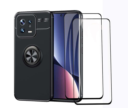GOKEN Case for Xiaomi Mi 13 + 2x Screen Protector – TPU Silicone with Rotating Ring, Black