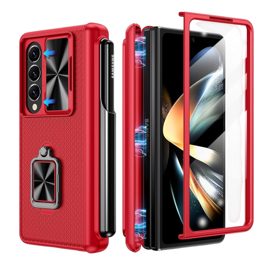 Ovitek za telefon 360 s držalom za pisalo in stojalom "DoeShine" Samsung Galaxy Z Fold 5 – Infostyle – Rdeča