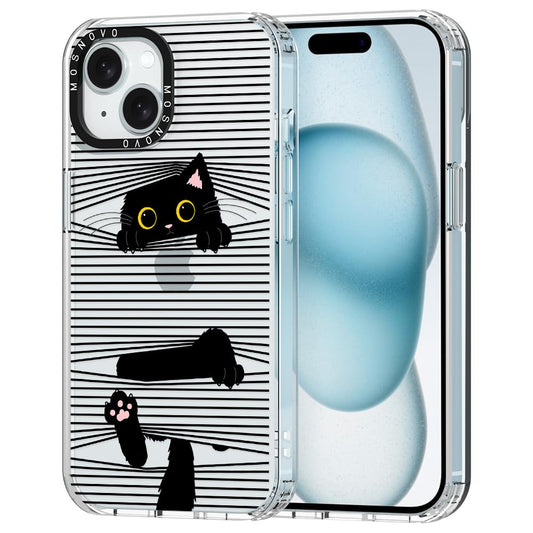 MOSNOVO ovitek za iPhone 15 Plus Hidden Black Cat, skrivnostni črni mačji motiv z zaščito telefona pred poškodbami