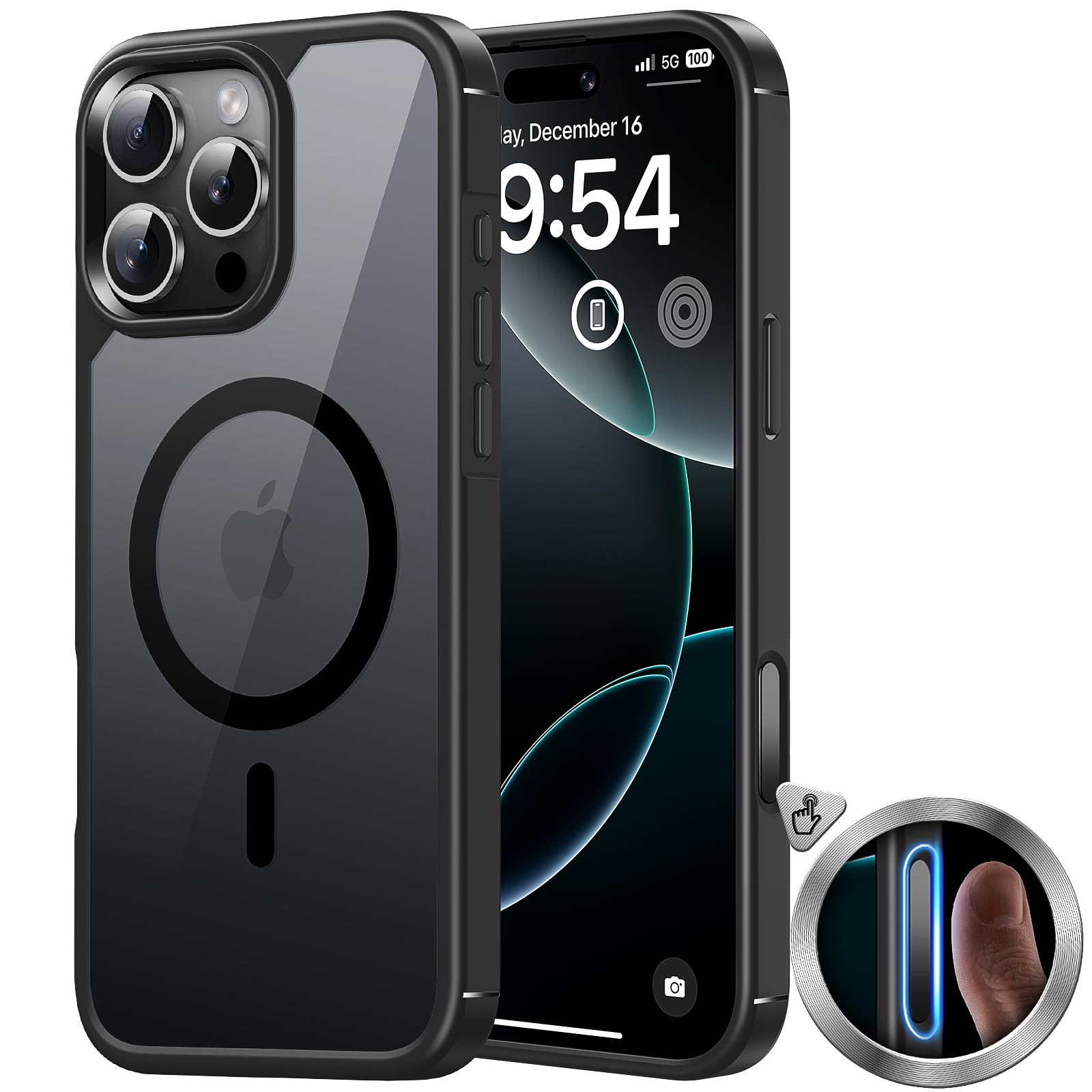 TAURI MagSafe ovitek za iPhone 16 Pro prozorna črna magnetni zaščitni ovitek
