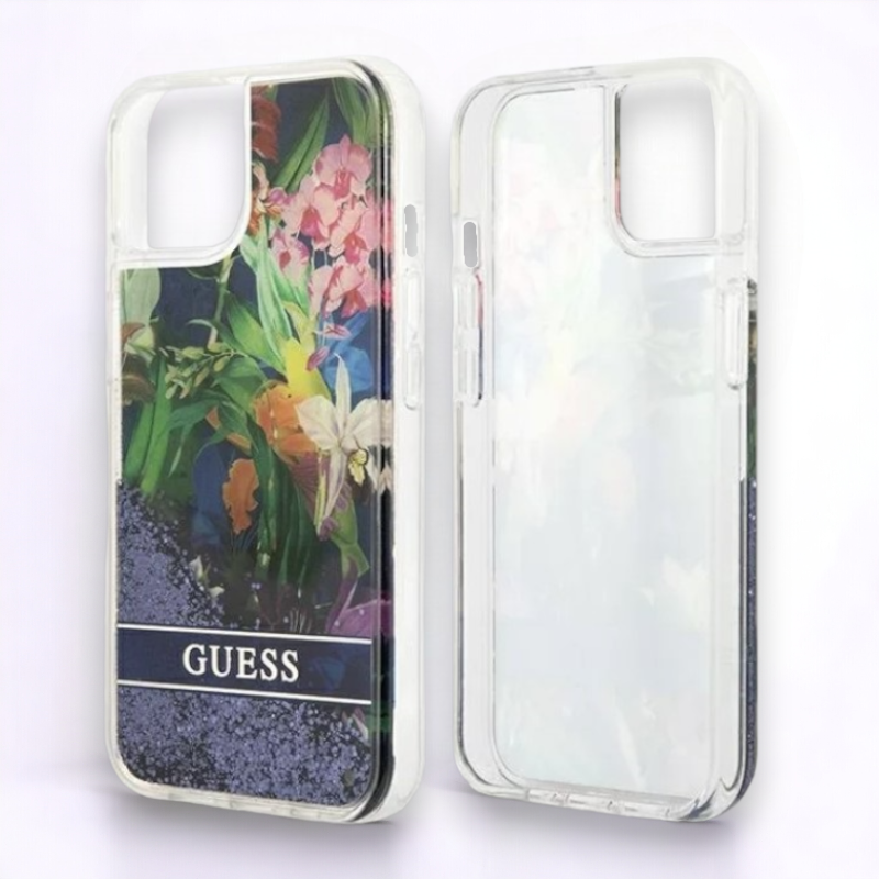 Ovitek Guess "Flower Liquid Glitter" za iPhone 13 Mini (GUHCP13SLFLSB)