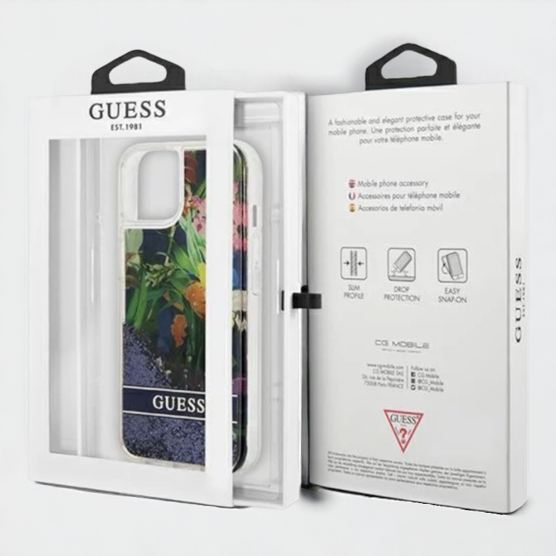 Ovitek Guess "Flower Liquid Glitter" za iPhone 13 Mini (GUHCP13SLFLSB)