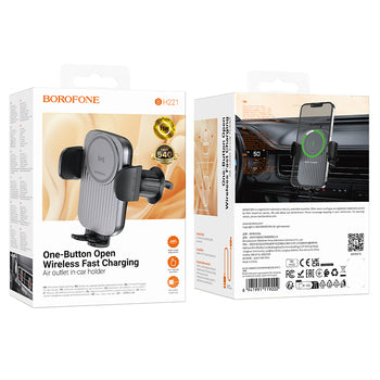 Borofone BH221 Path – avtomobilski nosilec s brezžičnim polnjenjem za telefone 4,5–7"