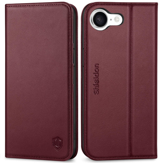Preklopna torbica SHIELDON za iPhone 16e bordo, elegantna zaščita s preklopnim dizajnom in prostorom za kartice