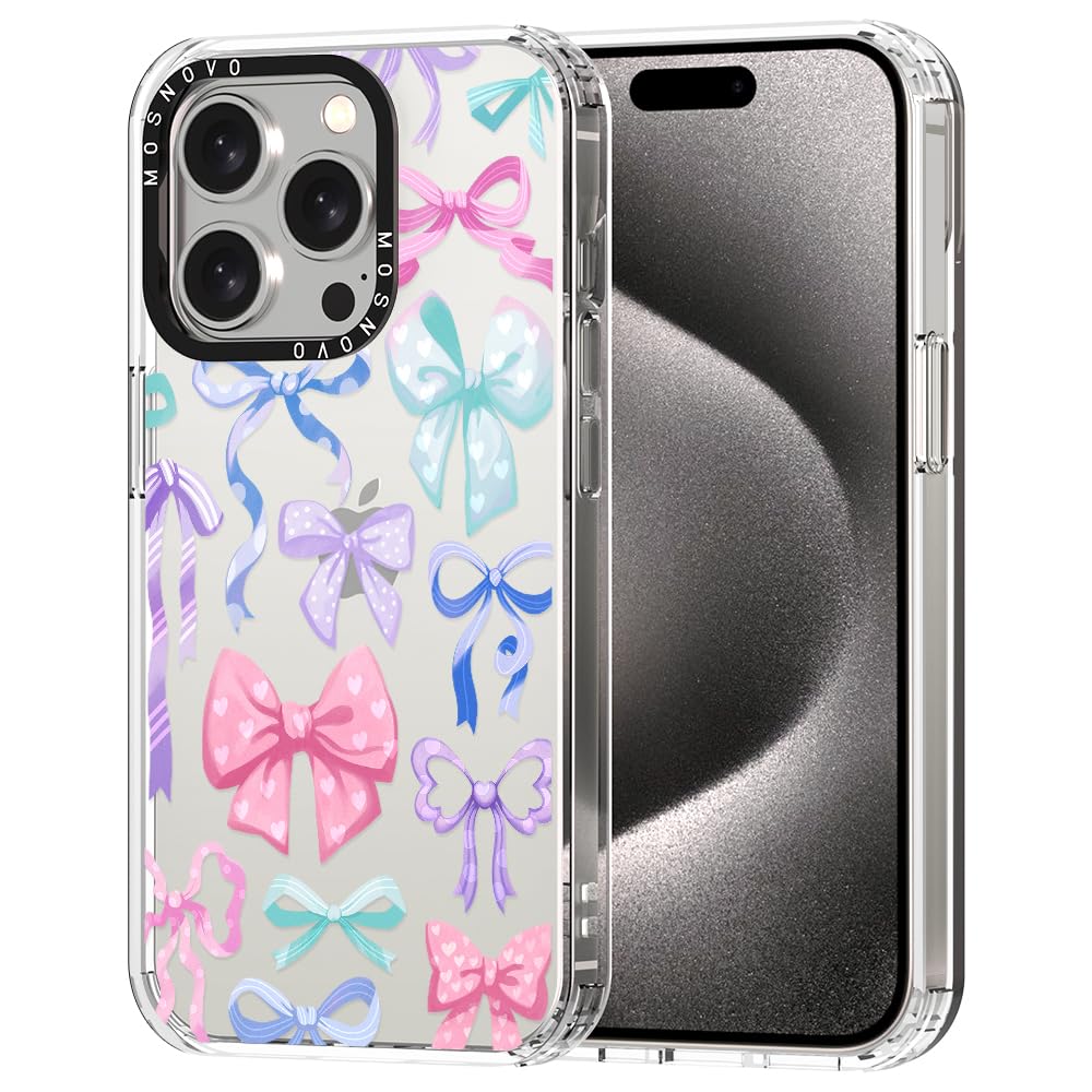 Ovitek MOSNOVO za iPhone 15 Pro Bows, eleganten motiv pentelj z zanesljivo zaščito telefona