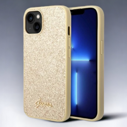 Ovitek Guess "Glitter Gold" za iPhone 13/14/15 (GUHCP14SHGGSHD) – Zlata / PC + TPU silikon