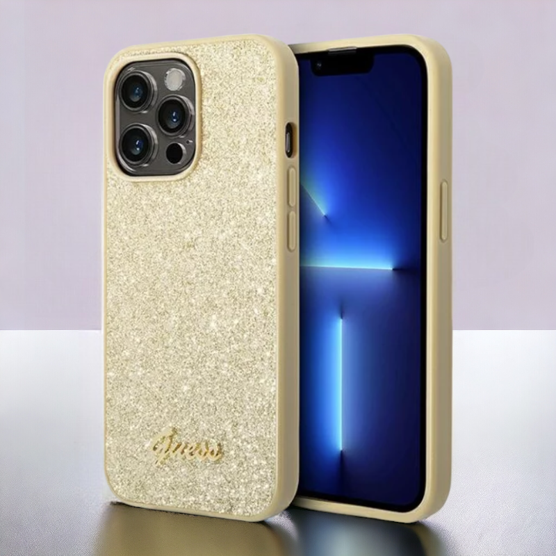 Ovitek Guess "Glitter Gold" za iPhone 14 Pro Max (GUHCP14XHGGSHD) – Zlata / PC + TPU silikon