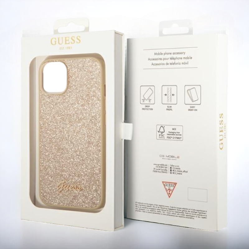 Ovitek Guess "Glitter Gold" za iPhone 14 Pro (GUHCP14LHGGSHD)