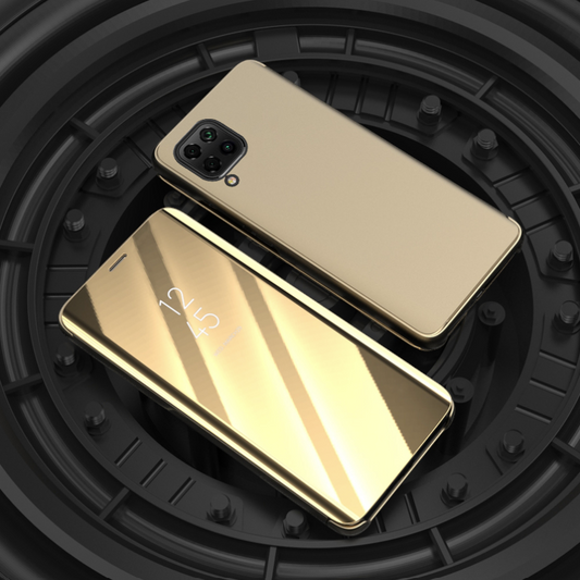 Preklopna torbica "Clear View" za Huawei P40 Lite – Infostyle – Zlata / PC + TPU silikon