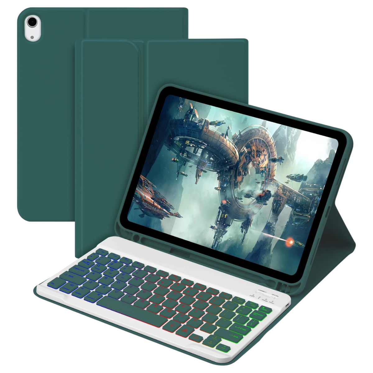 Zelen ovitek GOOJODOQ z osvetljeno tipkovnico za Apple iPad 10. generacije 10,9" (2022)
