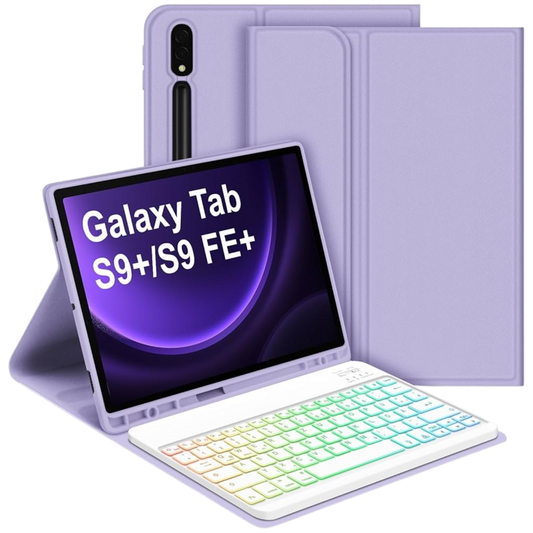 Goojodoq ovitek s tipkovnico za Samsung Galaxy Tab S9 FE Plus S9 Plus vijoličen zaščitni etui z brezžično tipkovnico