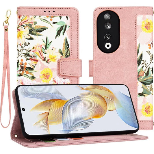 Preklopna torbica "Flower Bed" za Honor 90 – Techsuit – Roza / Umetno usnje + TPU silikon