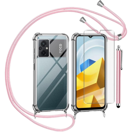 Ovitek za telefon z vrvico + pisalo "Antishock" Xiaomi Poco M5 – Infostyle – Prozorna