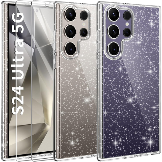 Ovitek za telefon + 2x zaščitno steklo "Glitter" Samsung Galaxy S24 Ultra – Infostyle – Prozorna