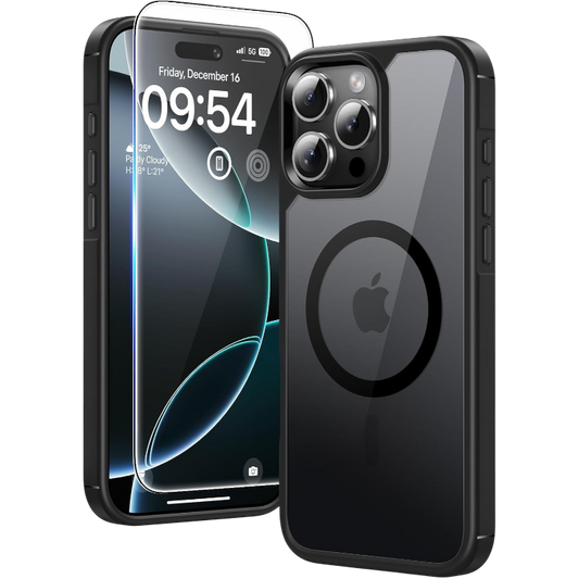 Ovitek za telefon + 2x zaščitno steklo + 2x zaščita za kamero "TAURI MagSafe" iPhone 15 Pro Max – Infostyle – Črna