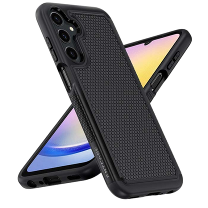 Ovitek za telefon + zaščitno steklo "FNTCASE" Samsung Galaxy A24 4G/A25 5G – Infostyle – Črna