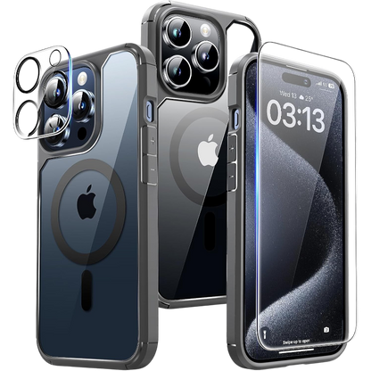 Ovitek za telefon + 2x zaščitno steklo + 2x zaščita za kamero "MagSafe" iPhone 15 Pro – Infostyle – Siva